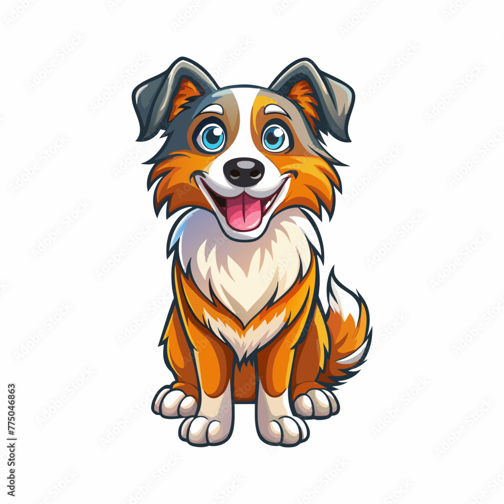 A Cartoon Style Happy Border Collie Isolated on a White Background A Cartoon Style Happy Border Collie Isolated on a White Background