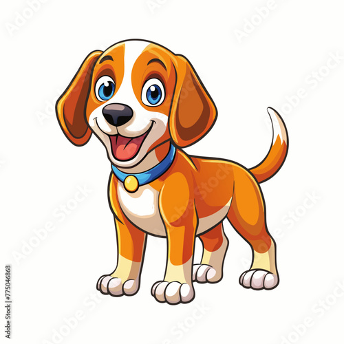 A Cartoon Style Happy Beagle Isolated on a White Background