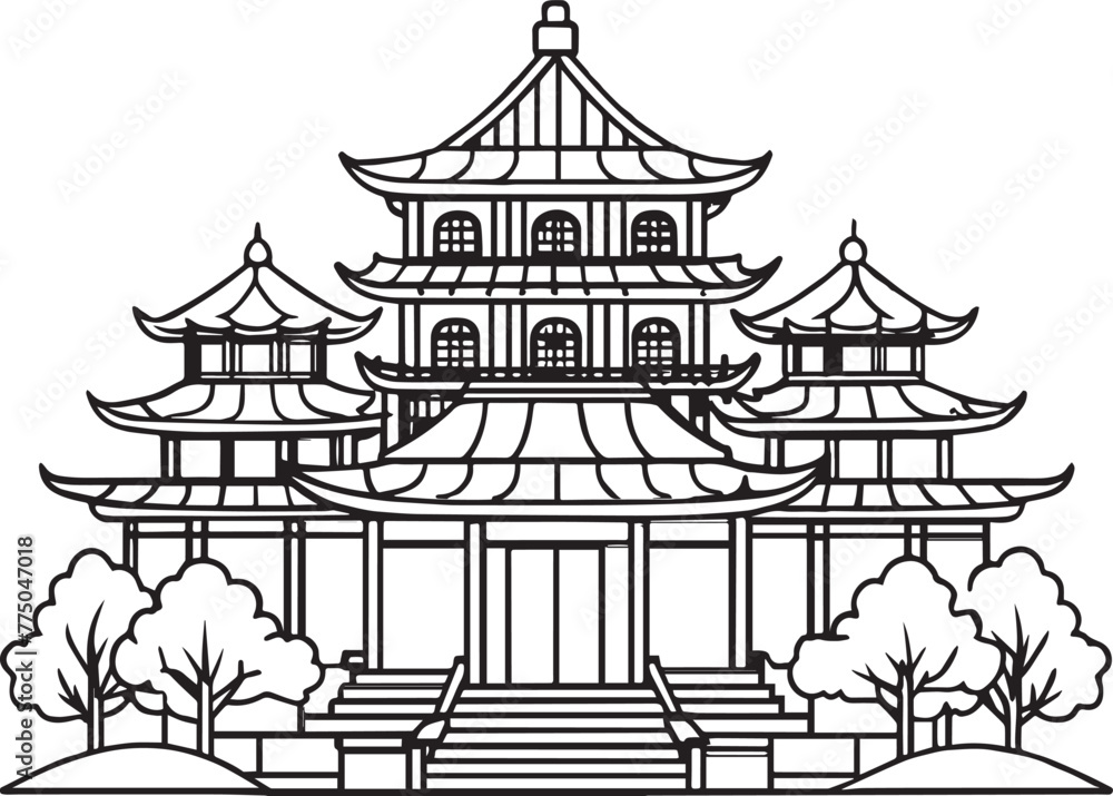 Japanese architecture. Hand drawn vector illustration Japanese architecture. Hand drawn vector illustration