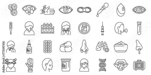 Allergy to peanuts icons set outline vector. Food health. Skin disease diagnosis