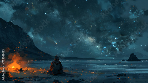 a man about 30 years old was sitting on the beach. AI generative