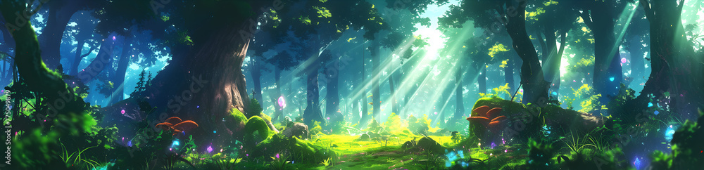 Fototapeta premium Beautiful illustration of forest at night