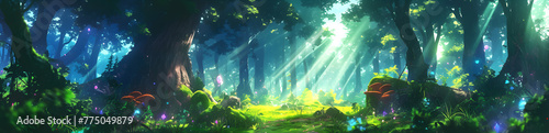 Beautiful illustration of forest at night photo