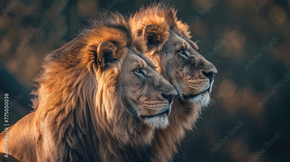 Majestic African lion couple.
