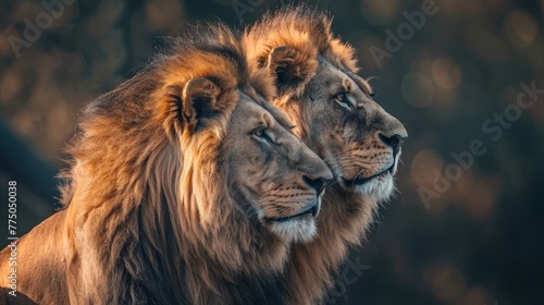 Majestic African lion couple. photo