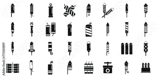 Petard icons set simple vector. Tnt security explosion. Firecracker rocket