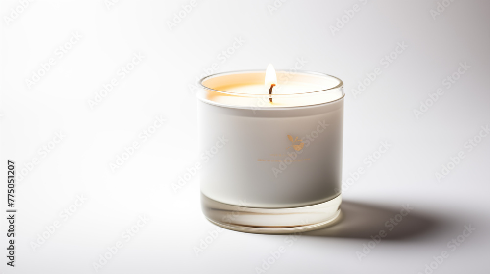 Petite bougie blanche allumée sur un fond épuré avec quelques éléments décoratifs. Espace vide de composition. Flamme, odeur, senteur. Calme, détente. Pour conception et création graphique. Petite bougie blanche allumée sur un fond épuré avec quelques éléments décoratifs. Espace vide de composition. Flamme, odeur, senteur. Calme, détente. Pour conception et création graphique.