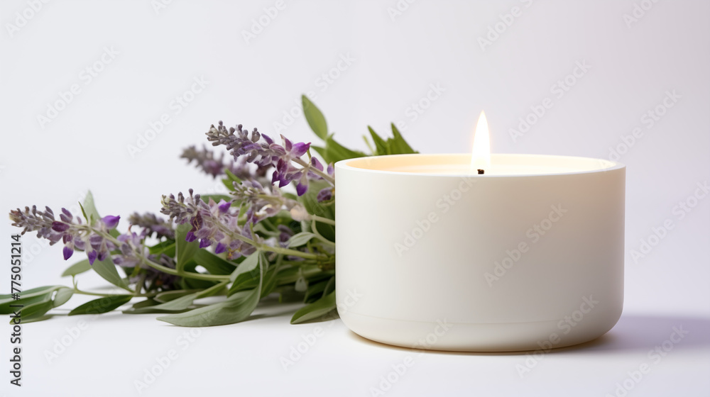 Petite bougie blanche allumée sur un fond épuré avec quelques éléments décoratifs. Espace vide de composition. Flamme, odeur, senteur. Calme, détente. Pour conception et création graphique. Petite bougie blanche allumée sur un fond épuré avec quelques éléments décoratifs. Espace vide de composition. Flamme, odeur, senteur. Calme, détente. Pour conception et création graphique.