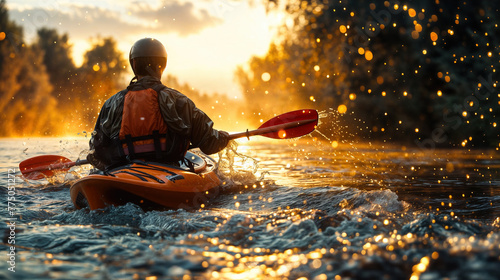Sunset kayaking adventure on river © bluebeat76
