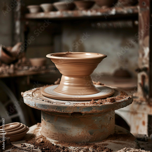 An artisanal pottery wheel equipped with bespoke automation, allowing for precise, consistent shapes while maintaining handcrafted quality photo