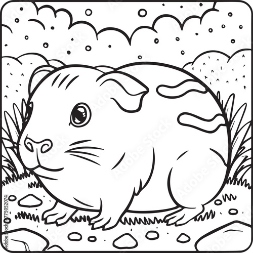 Guinea pig coloring pages. Guinea pig outline vector for kids coloring book