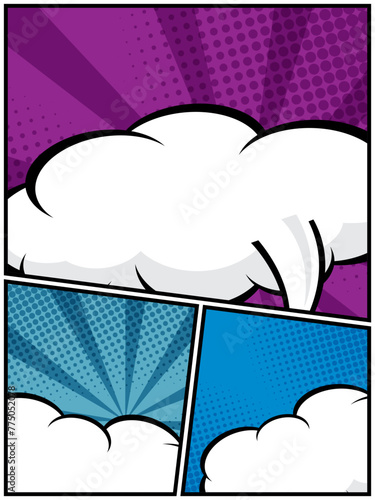 comic book, pop art cartoon layout template halftone dotted background