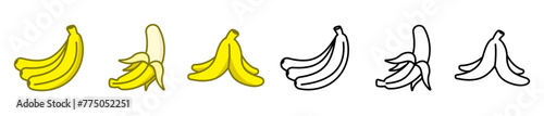 cute banana fruit icon peeled banana and banana skin organic waste symbol object