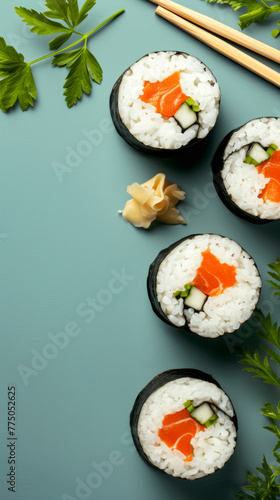 three round sushi rolls looking cute