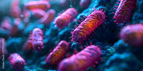 Microscopic view of probiotics bacteria in a scientific setting showcasing their role in digestion and health. Concept Microscopic imaging, Probiotics research, Digestive health photo