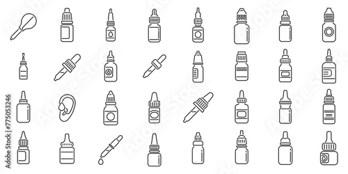 Ear drops icons set outline vector. Medicine tube. Healthy care treatment