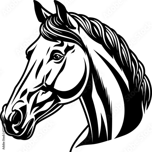 Horse head silhouette in black color. Vector template design illustration.
