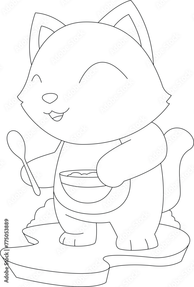 Obraz premium Cat Bowl Food Animal Vector Graphic Art Illustration