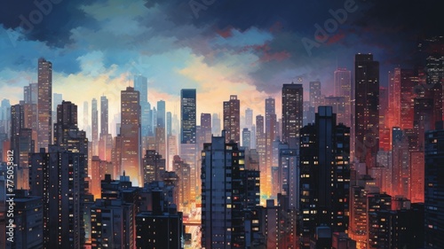 中国の夜の高層ビル群_1