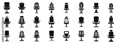 Barber chair icons set simple vector. Salon interior seat. Furniture barbershop