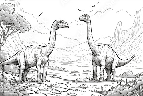 A couple of dinosaurs of different species standing side by side coloring pages for kids