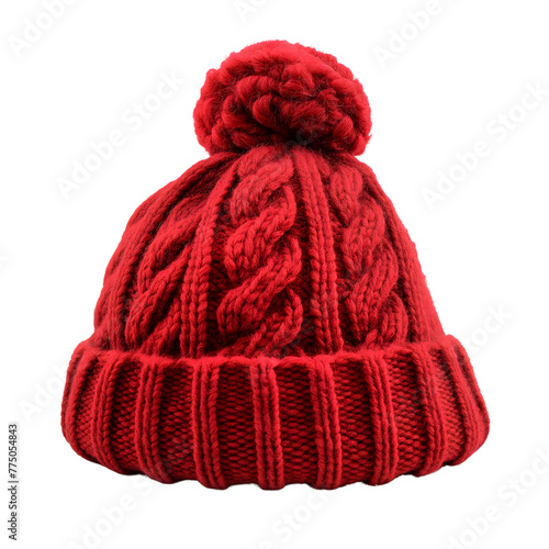 knitted red hat isolated on transparent background Generative Ai