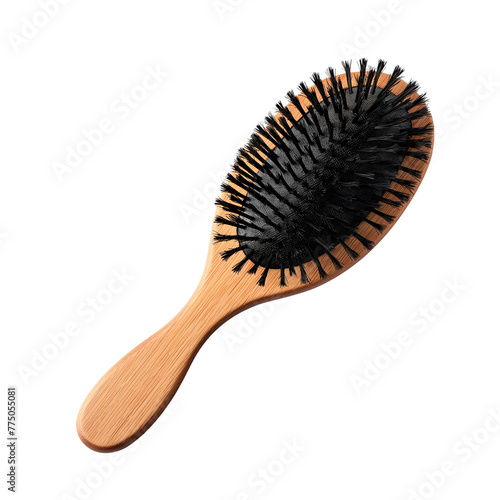 wooden hair brush isolated on transparent background Generative Ai