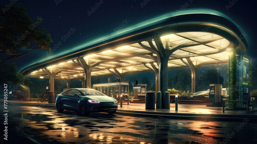 electric vehicles at charging stations photorealistic raw
