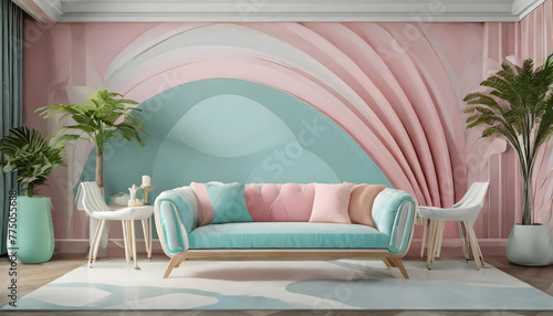 Beautifull modern living room interior design wallpaper element for printer on digital art concept. © Watercolor_Concept