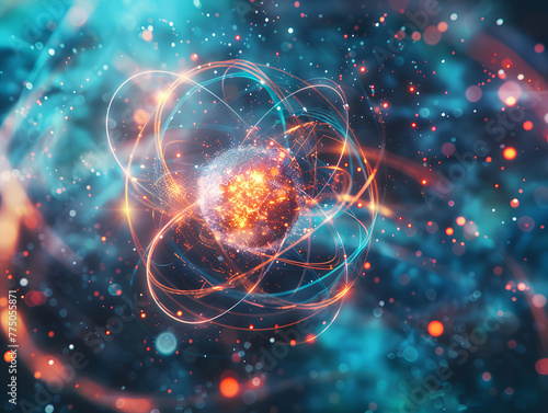Atom abstrac background, Molecular science background image and atomic model.