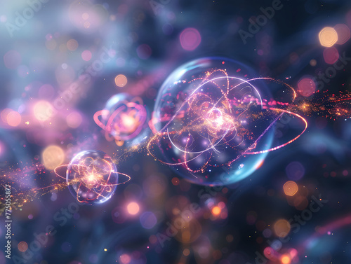 Atom abstrac background, Molecular science background image and atomic model.