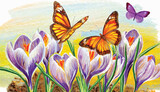 Oil Painting: Graceful Crocuses and Butterflies in Delicate Detail 