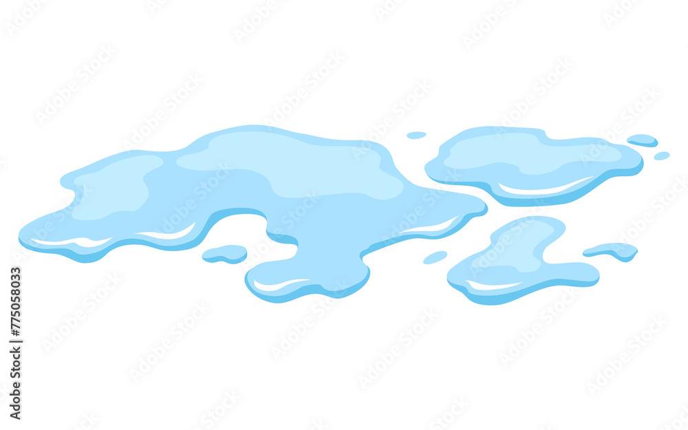 Water spill puddle. Blue liquid shape in flat cartoon style. Clean fluid drop design element isolted on white background Water spill puddle. Blue liquid shape in flat cartoon style. Clean fluid drop design element isolted on white background