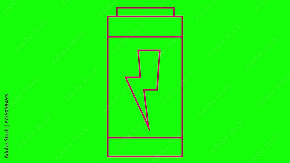 Animated Linear Magenta Icon Of Electric Battery With Lightning Line