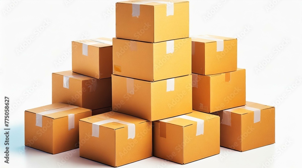 3D RENDER OF SOME CARDBOARD BOXES STACKED WITH EMPTY WHITE BACKGROUND