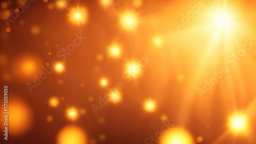 Asymmetric Orange light burst, rays of lights on dark Maroon background with the color of yellow, golden sparkling and bokeh