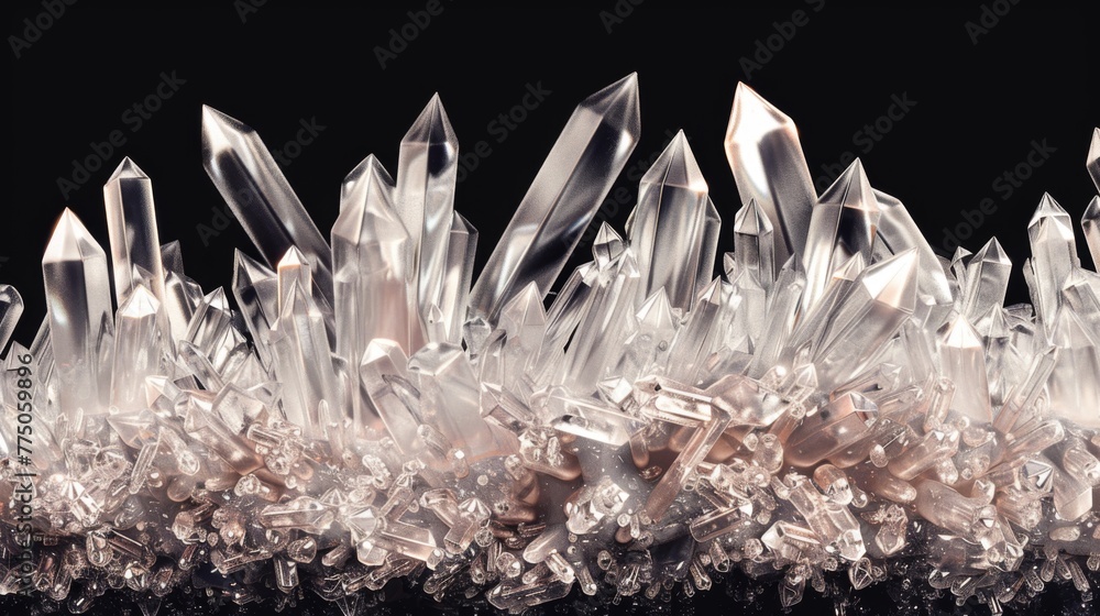 A stark contrast of gleaming crystal formations rise against a dark backdrop, their edges blurring into a mysterious void. A stark contrast of gleaming crystal formations rise against a dark backdrop, their edges blurring into a mysterious void.