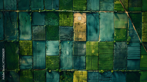An aerial view of a patchwork of agricultural fields in the heartland photo
