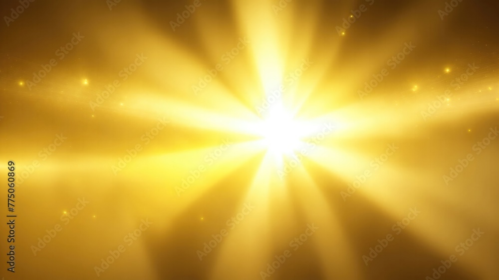 Asymmetric Yellow light burst, rays of lights on dark Maroon background with the color of yellow, golden sparkling and bokeh