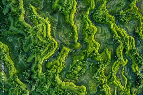 A birds eye view of a vibrant green patch of grass wallpaper organic patterns