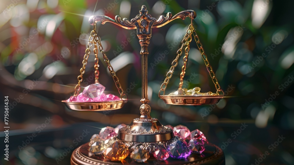 Sleek graphic illustrating wealth weighing on a 3D gem infused money