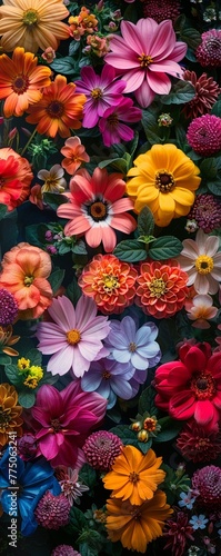 Capture the essence of a blooming garden from a vibrant display of colorful flowers arranged in a mesmerizing pattern 