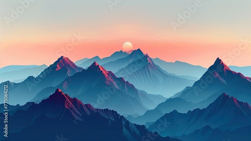 sunset and sunrise Mountain peak view landscape with soft light. Generative AI