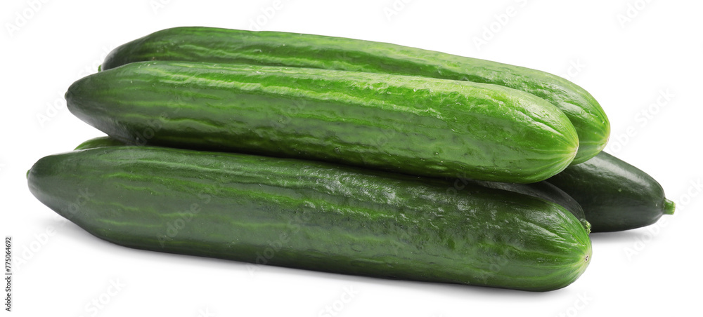 Many long fresh cucumbers isolated on white Many long fresh cucumbers isolated on white