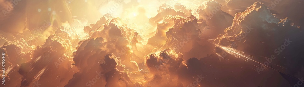 Heavenly figures trading Bitcoins, medium shot, celestial light, harmonious exchange Heavenly figures trading Bitcoins, medium shot, celestial light, harmonious exchange