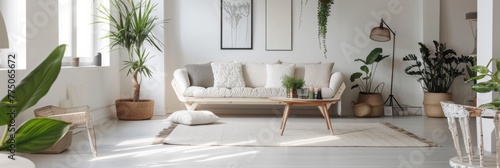 Scandinavian Simplicity. Living room in white color