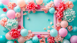 wide frame carnival background for preschoolers in pastel colors, balloons, ice cream