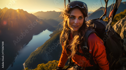 Paragliding, Aerial views, Wide-angle perspectives, Airborne emotions, Soaring adventure, Flying equipment, Coastal landscapes, Windy escapades, Thrilling heights, Extreme sports moments photo