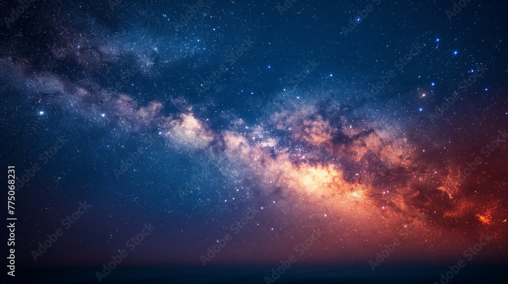 Fototapeta premium Fireworks with blur milky way background.