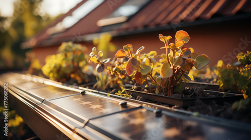 futuristic technology of solar panels up close as they adorn the roof of a modern house  harnessing the power of sunlight to generate clean and renewable energy for sustainable living